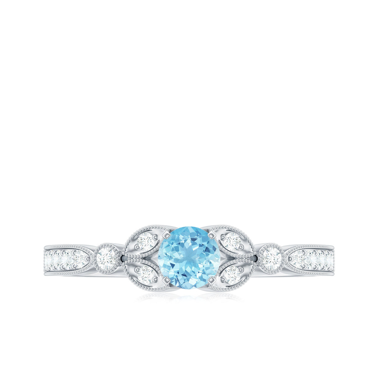 Natural aquamarine diamond engagement ring by Rosec Jewels featuring a radiant aquamarine gemstone and sparkling diamonds.