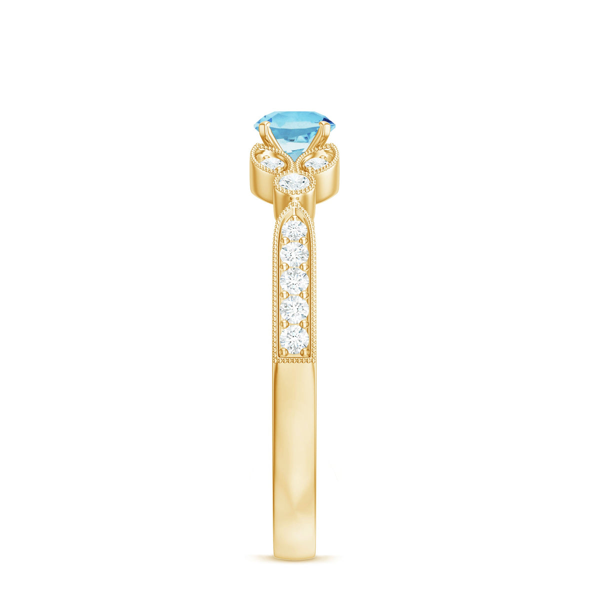 Natural aquamarine diamond engagement ring by Rosec Jewels featuring a central aquamarine gemstone and surrounding diamonds.