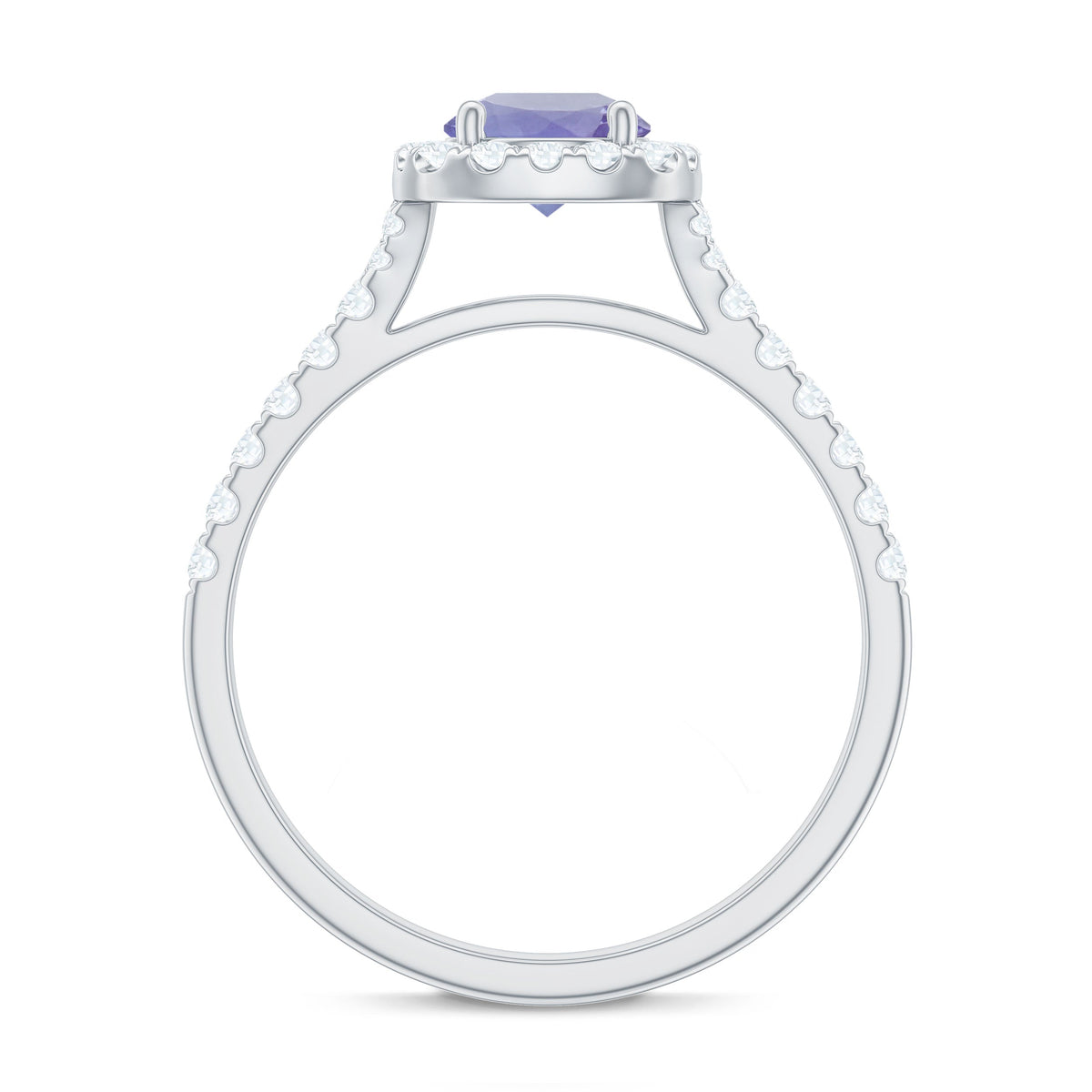 Genuine Tanzanite Halo Engagement Ring with Diamond