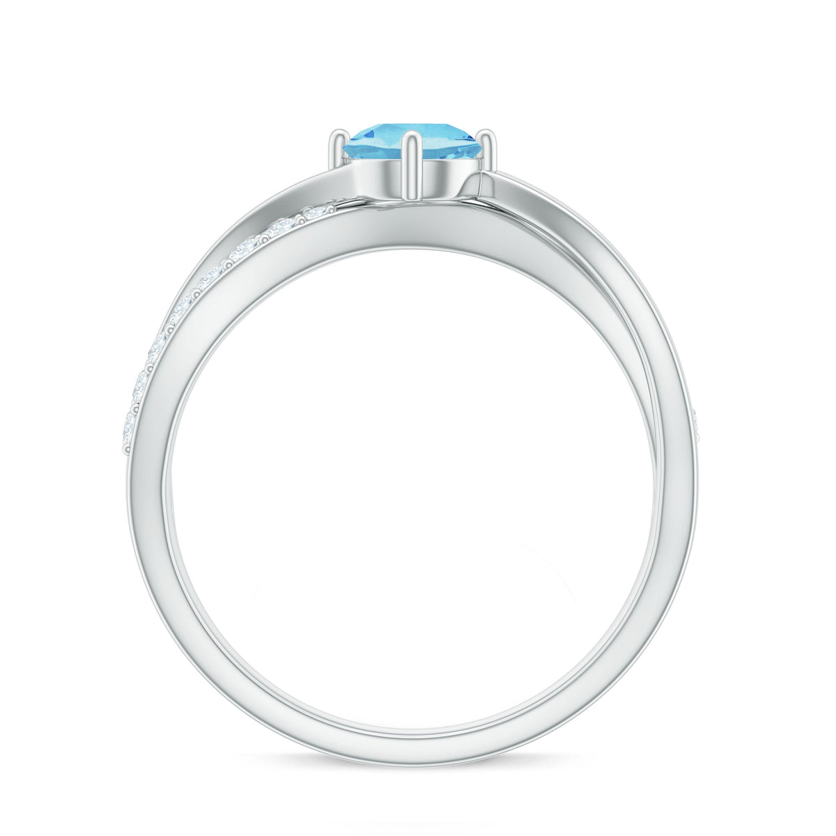 Genuine aquamarine engagement ring with diamond infinity shank by Rosec Jewels, featuring a central aquamarine gemstone and sparkling diamond accents.
