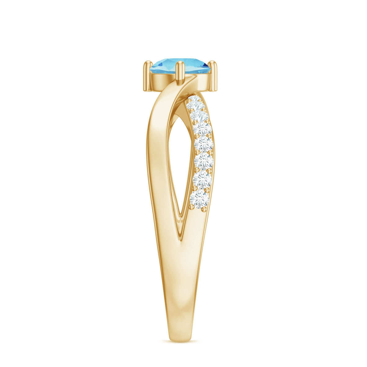 Genuine aquamarine engagement ring with diamond infinity shank from Rosec Jewels, featuring a central aquamarine gemstone and diamond accents.