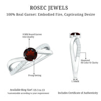 Natural garnet engagement ring with diamond infinity shank from Rosec Jewels, featuring a vibrant garnet gemstone and intricate band design.