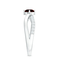 Natural garnet engagement ring with diamond infinity shank from Rosec Jewels, showcasing the detailed design and sparkling stones.