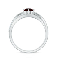 Natural garnet engagement ring with diamond infinity shank by Rosec Jewels, showcasing a vibrant garnet gemstone and intricate band design.