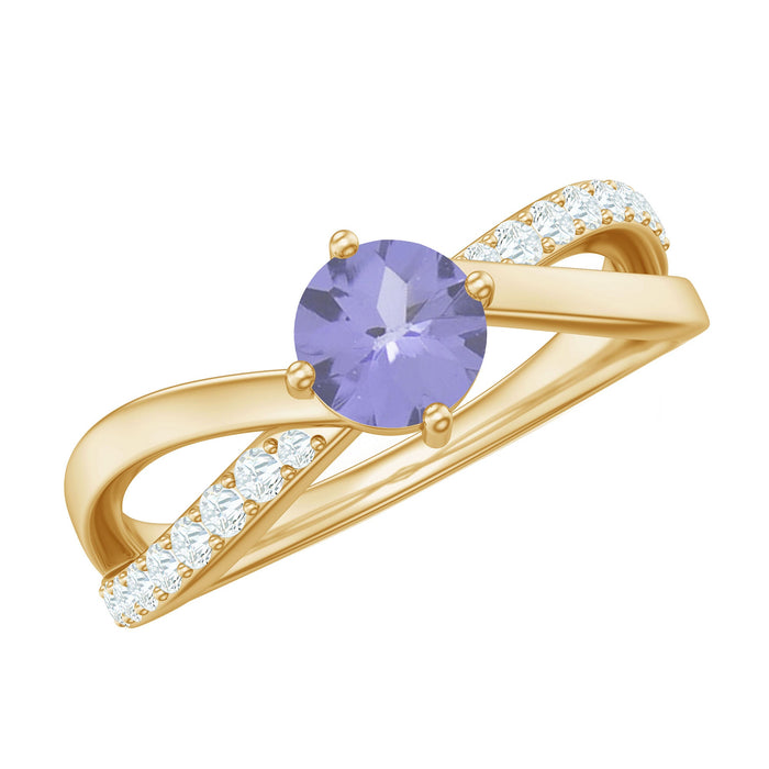 Certified Tanzanite infinity proposal ring with diamonds by Rosec Jewels, featuring a stunning violet-blue tanzanite gemstone.