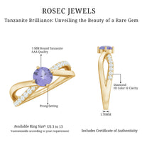 Certified Tanzanite infinity proposal ring with diamond accents from Rosec Jewels, showcasing a sparkling tanzanite centerpiece and elegant design.