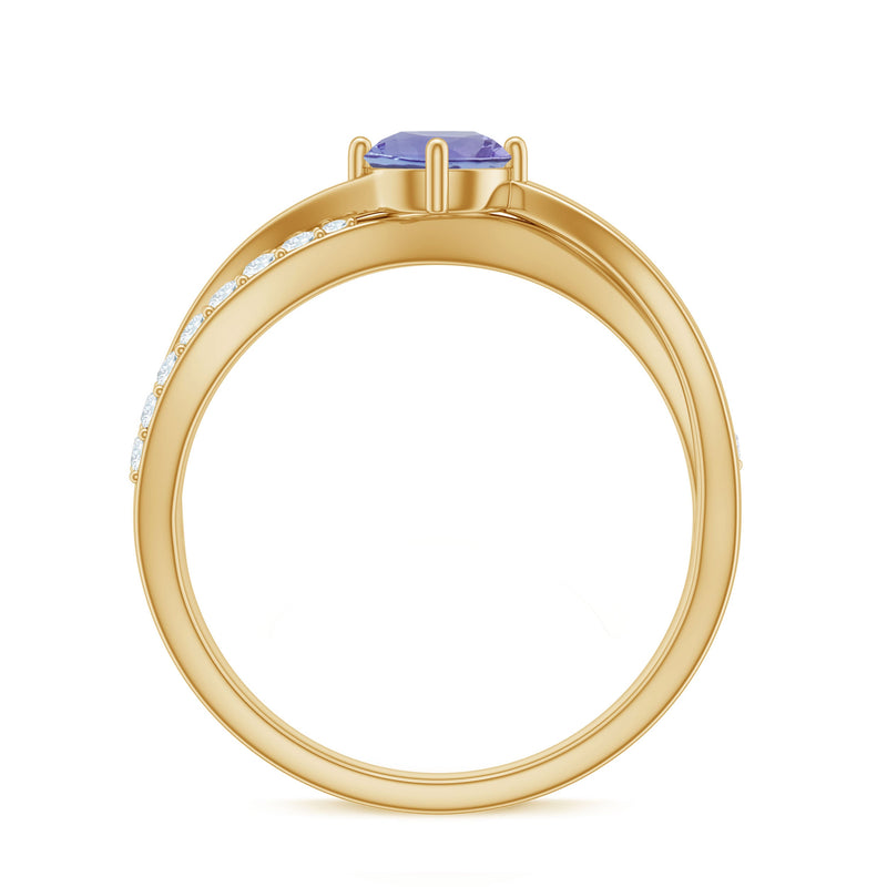 Certified Tanzanite infinity proposal ring with diamonds by Rosec Jewels, featuring a stunning blue tanzanite centerpiece with diamond accents.