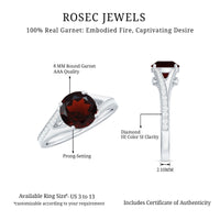 Natural Garnet Solitaire Engagement Ring with Diamond Split Shank
