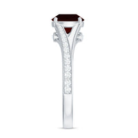 Natural Garnet Solitaire Engagement Ring with Diamond Split Shank