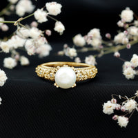 Nature Inspired 7.4 Carat Freshwater Pearl Diamond Engagement Ring