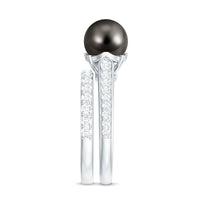 Elegant wedding ring set featuring a 9.75 CT Tahitian pearl and moissanite stones, crafted by Rosec Jewels.