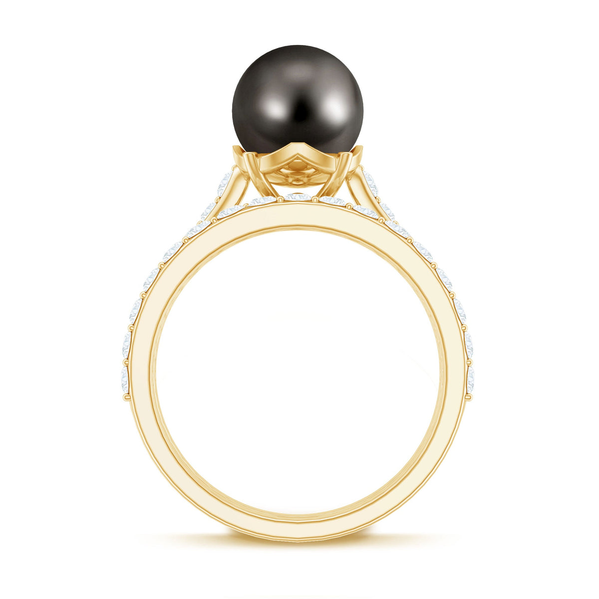 Elegant wedding ring set featuring a 9.75 CT Tahitian pearl and moissanite stones, crafted by Rosec Jewels.