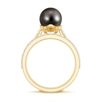 Elegant wedding ring set featuring a 9.75 CT Tahitian pearl and moissanite stones, crafted by Rosec Jewels.