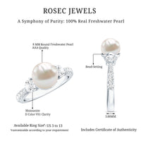 Cultured 7.4 carat freshwater pearl engagement ring with moissanite from Rosec Jewels, showcasing a elegant ring design.