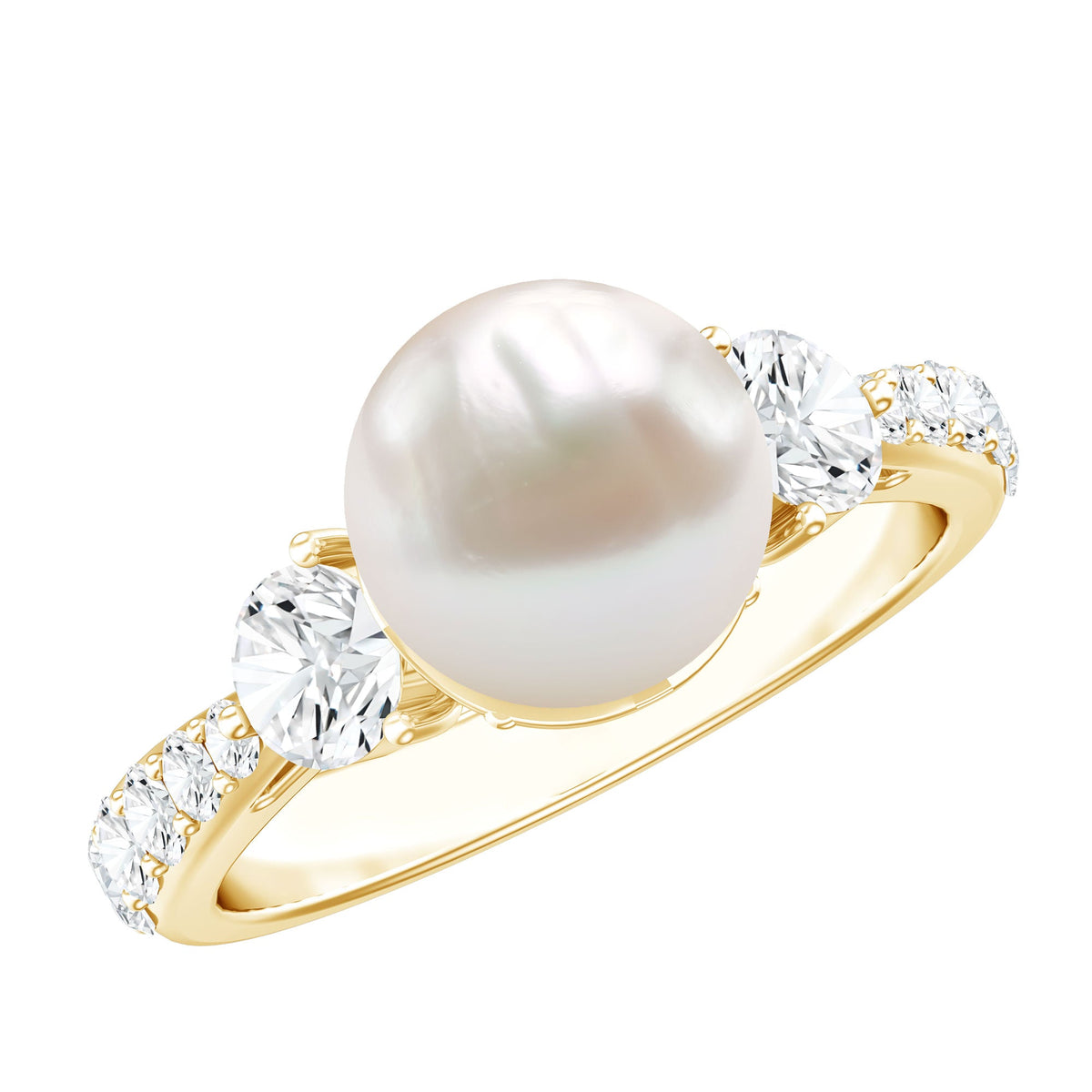 Cultured 7.4 carat freshwater pearl engagement ring with moissanite accents by Rosec Jewels, showcasing the elegant ring design.