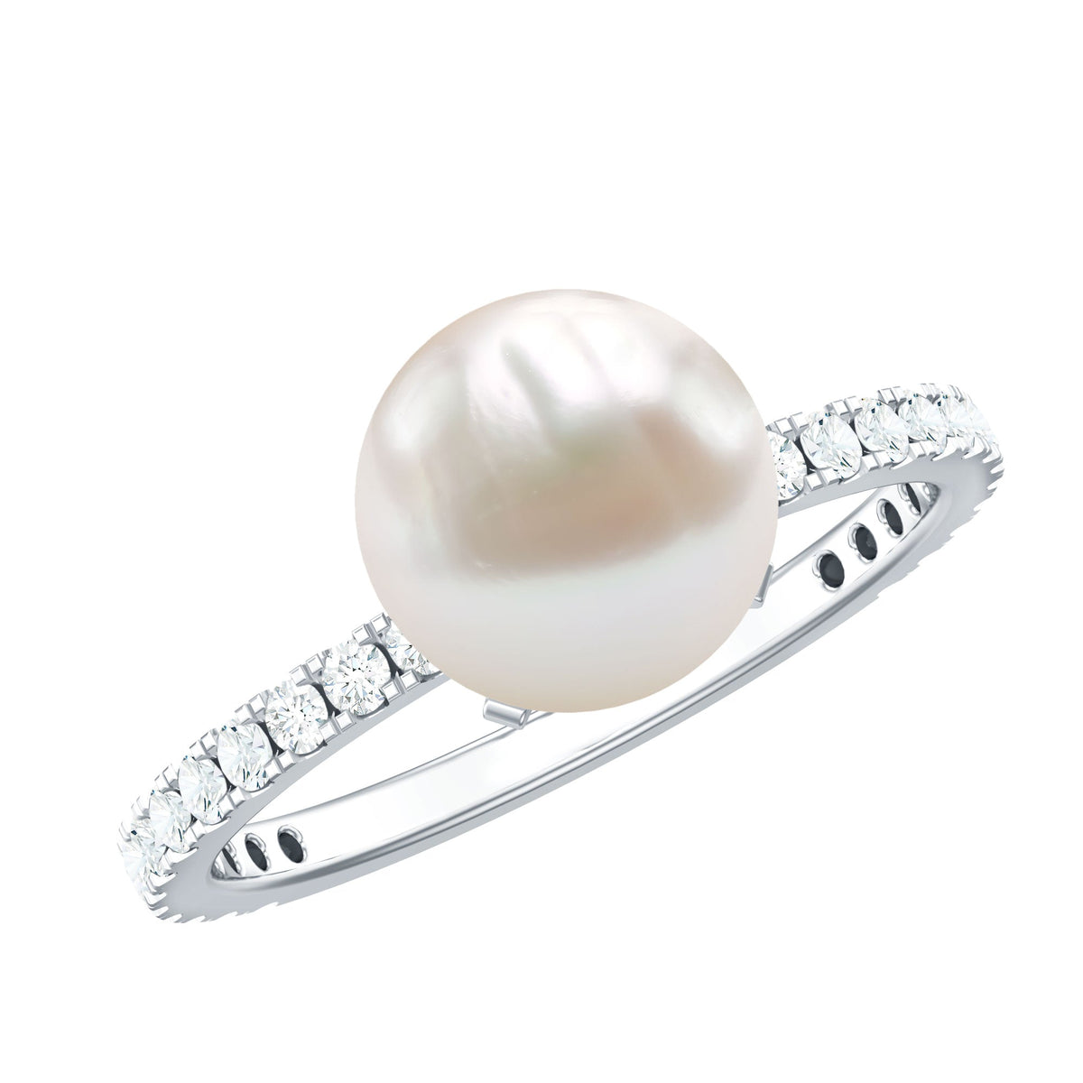Rosec Jewels 7.4 Carat freshwater pearl solitaire engagement ring with a sparkling diamond on a sleek band.