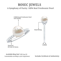 Rosec Jewels 7.4 carat freshwater pearl solitaire engagement ring with diamond, featuring a sleek band and elegant design.
