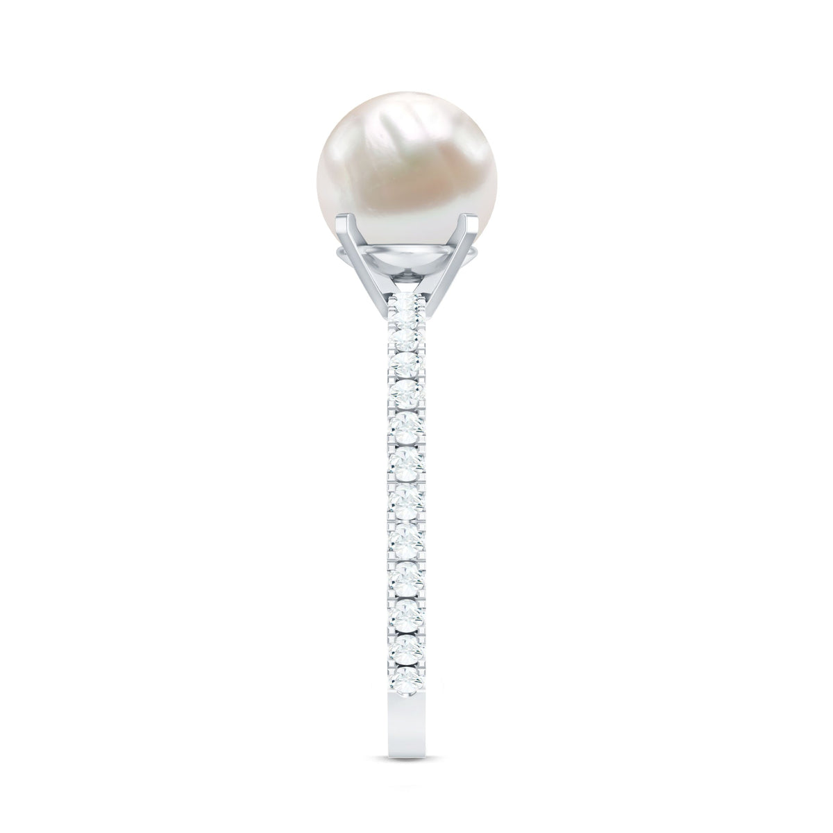 Rosec Jewels 7.4 carat freshwater pearl solitaire engagement ring with diamond, showcasing a pearl center with elegant band.