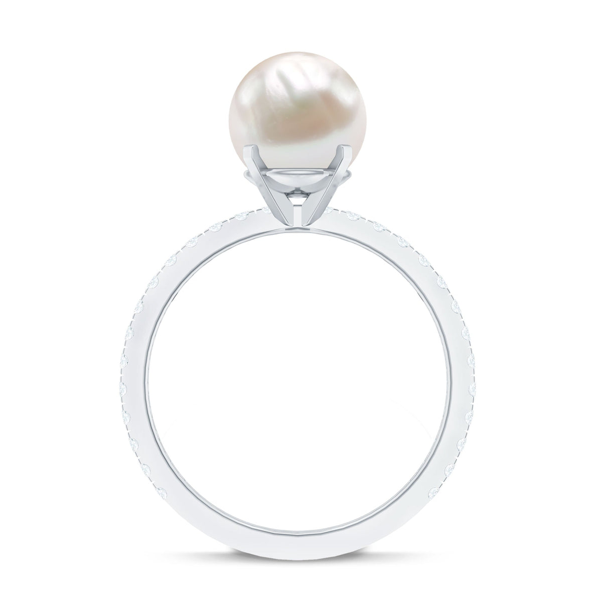 Rosec Jewels 7.4 Carat freshwater pearl solitaire engagement ring with diamond, showcasing a lustrous pearl and elegant band.