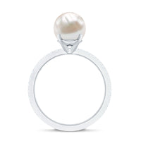 Rosec Jewels 7.4 Carat freshwater pearl solitaire engagement ring with diamond, showcasing a lustrous pearl and elegant band.