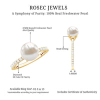 Rosec Jewels 7.4 Carat freshwater pearl solitaire engagement ring with diamond, featuring a sleek band and elegant design.