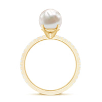 Rosec Jewels 7.4 carat freshwater pearl solitaire engagement ring with diamond, showcasing a elegant pearl and diamond setting.