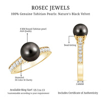 Natural Tahitian pearl cathedral engagement ring with diamond side stones, featuring a elegant design by Rosec Jewels.