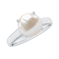Rosec Jewels freshwater pearl solitaire ring with a diamond, elegant gold band featuring a central pearl and diamond accent.