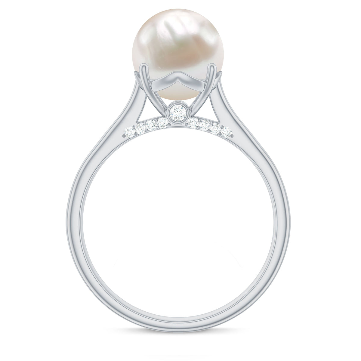 Freshwater pearl solitaire with diamond ring by Rosec Jewels, showcasing a elegant pearl and diamond set in a delicate gold band.