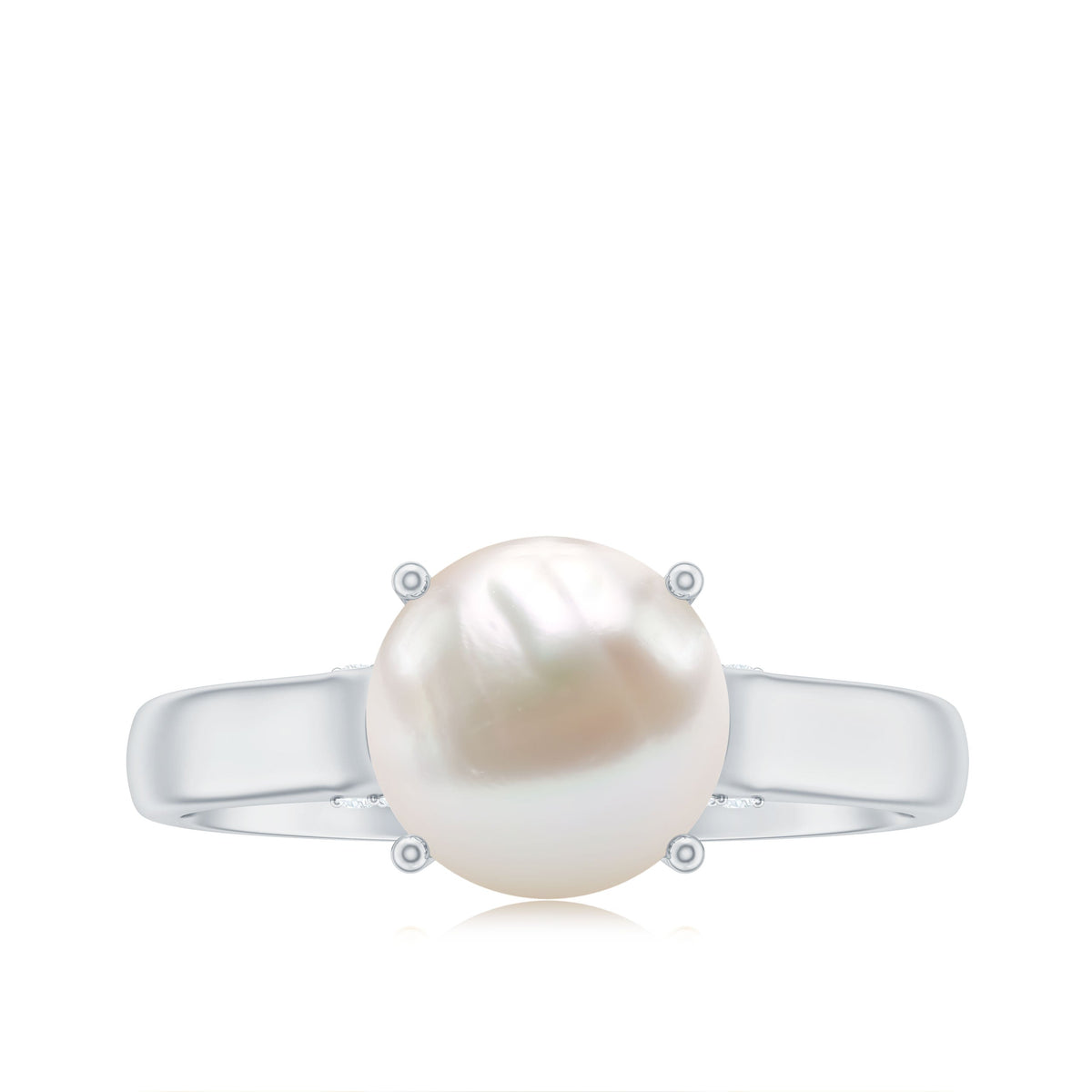 Rosec Jewels freshwater pearl solitaire ring with a diamond accent, showcasing a sleek band and elegant pearl centerpiece.