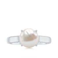 Rosec Jewels freshwater pearl solitaire ring with a diamond accent, showcasing a sleek band and elegant pearl centerpiece.