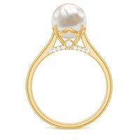 Rosec Jewels freshwater pearl solitaire ring with diamond accent, showcasing elegant jewelry design and craftsmanship.