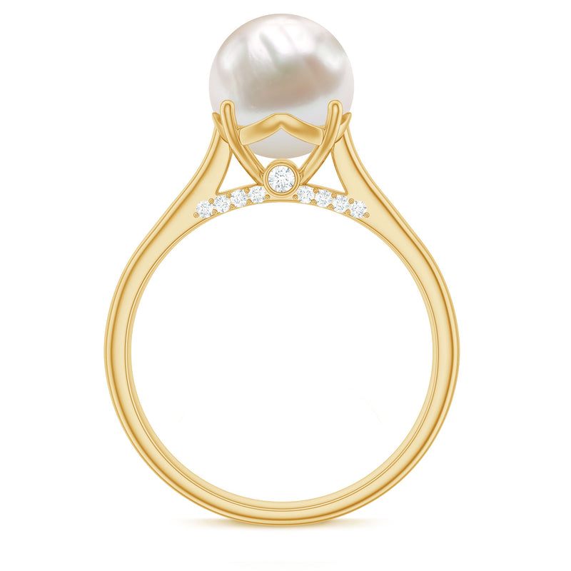 Rosec Jewels freshwater pearl solitaire ring with diamond accent, showcasing elegant jewelry design and craftsmanship.
