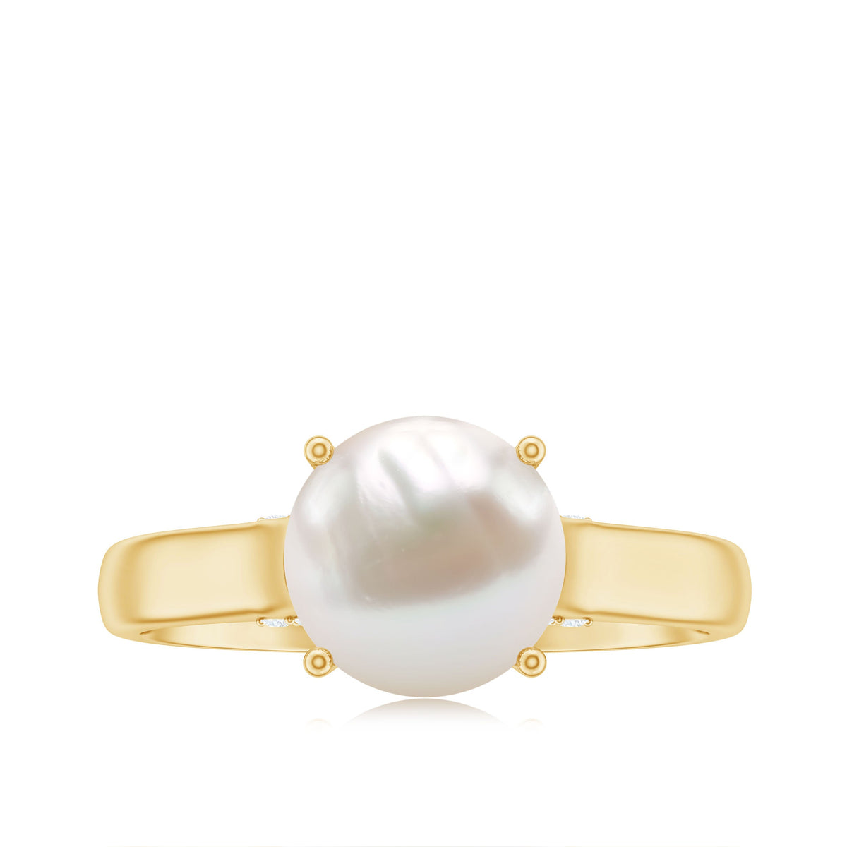 Freshwater pearl solitaire ring with a diamond accent from Rosec Jewels, showcasing a elegant pearl centerpiece and delicate band.