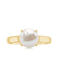 Freshwater pearl solitaire ring with a diamond accent from Rosec Jewels, showcasing a elegant pearl centerpiece and delicate band.