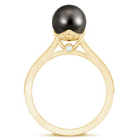 7.5-carat Tahitian black pearl cathedral engagement ring with diamonds by Rosec Jewels, showcasing a stunning black pearl centerpiece.