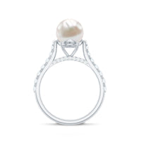 Cultured 7.4 Carat Freshwater Pearl Engagement Ring with Diamond