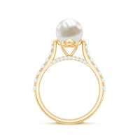 Cultured 7.4 Carat Freshwater Pearl Engagement Ring with Diamond
