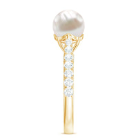 Cultured 7.4 Carat Freshwater Pearl Engagement Ring with Diamond