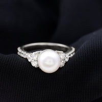 Natural 7.4 Carat Freshwater Pearl Engagement Ring with Diamond