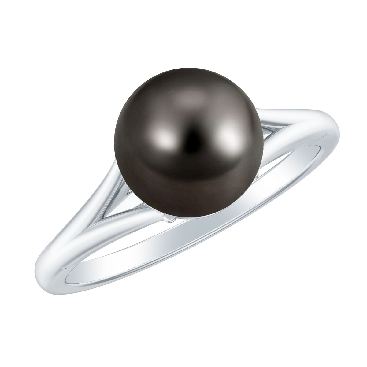 7.5 Carat genuine Tahitian black pearl cathedral engagement ring with split shank by Rosec Jewels, featuring a luxurious design.