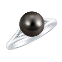 7.5 Carat genuine Tahitian black pearl cathedral engagement ring with split shank by Rosec Jewels, featuring a luxurious design.
