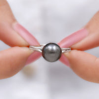 7.5 Carat Genuine Tahitian Black Pearl Cathedral Engagement Ring with Split Shank