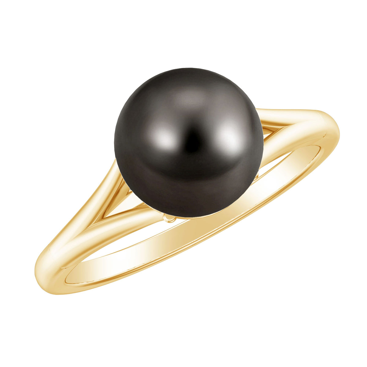 7.5 carat genuine Tahitian black pearl cathedral engagement ring with split shank by Rosec Jewels, elegant and luxurious jewelry piece.