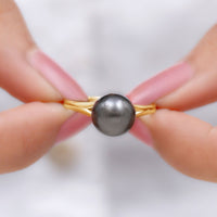 7.5 carat genuine Tahitian black pearl cathedral engagement ring with split shank by Rosec Jewels, showcasing a luxurious black pearl centerpiece.