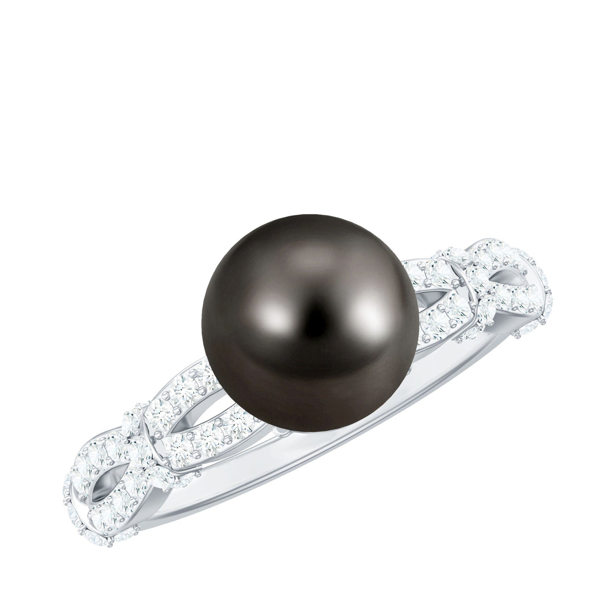 7.5 carat genuine black pearl and diamond engagement ring by Rosec Jewels, showcasing a stunning black pearl centerpiece with sparkling diamonds.