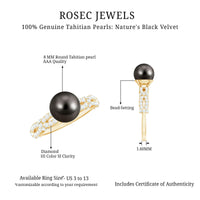7.5 carat genuine black pearl and diamond engagement ring by Rosec Jewels featuring a lustrous black pearl and sparkling diamonds.