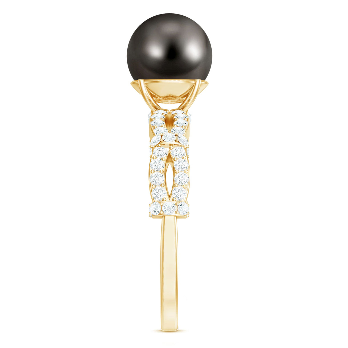 Elegant 7.5 carat black pearl and diamond engagement ring by Rosec Jewels featuring a sophisticated design with sparkling accents.