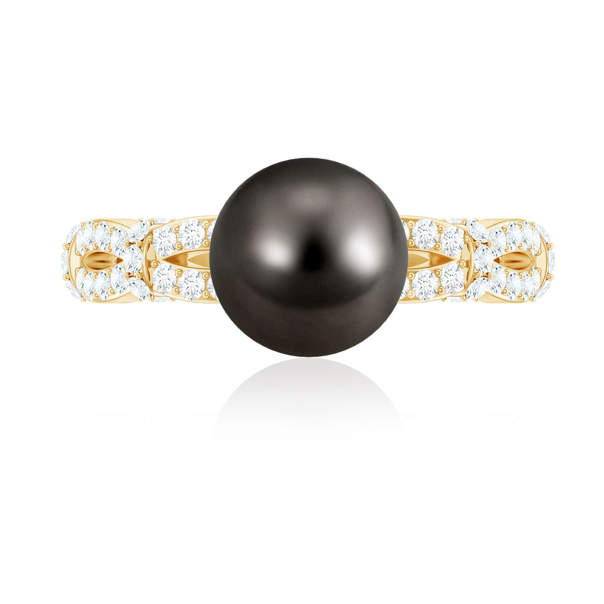 7.5 carat genuine black pearl and diamond engagement ring by Rosec Jewels featuring a luxurious pearl centerpiece and sparkling diamonds.