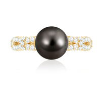 7.5 carat genuine black pearl and diamond engagement ring by Rosec Jewels featuring a luxurious pearl centerpiece and sparkling diamonds.
